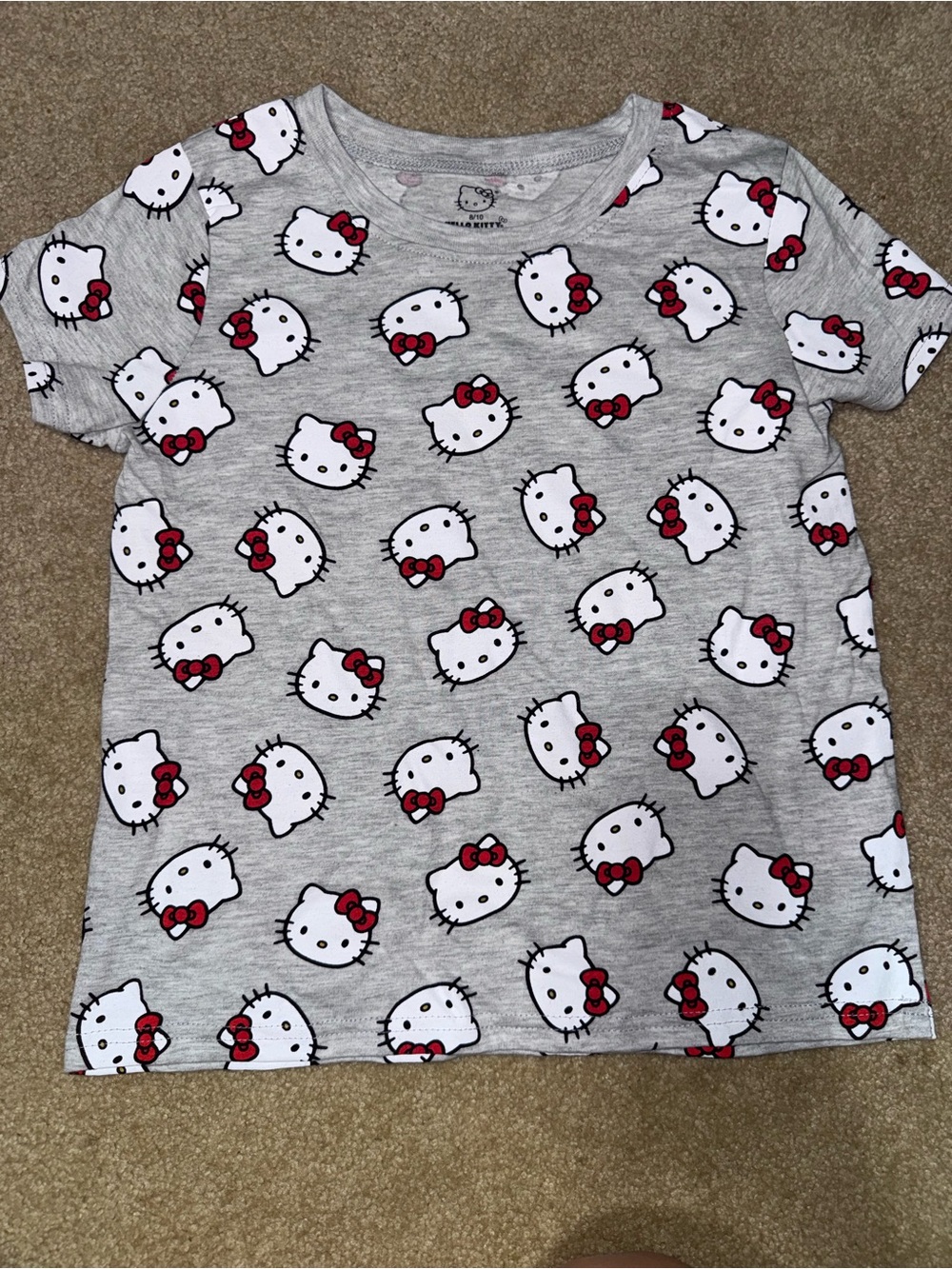 Hello Kitty Grey Tee with Red Bow Allover Print